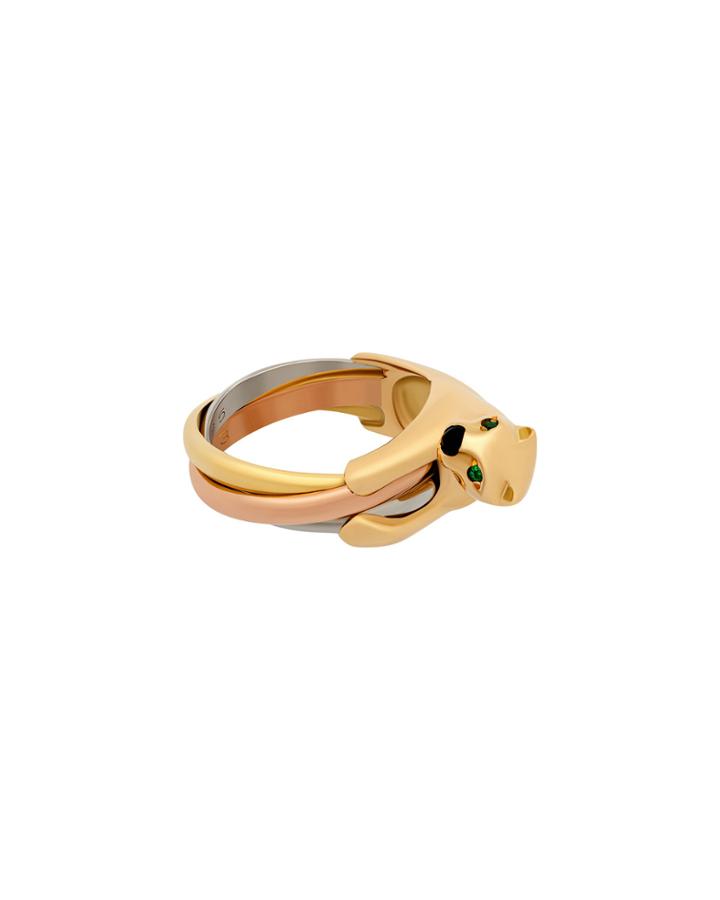 18k Tricolor Panther Ring W/ Stones,