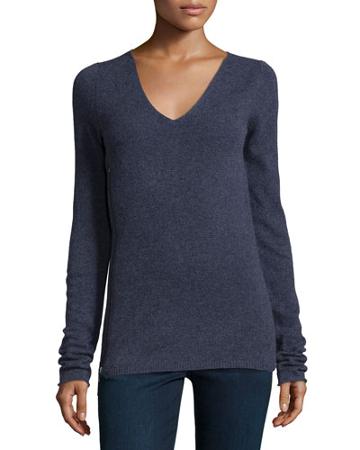 V-neck Long-sleeve Sweater W/side-zip, Quartz