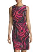 Sleeveless Swirl-print Shift Day Dress