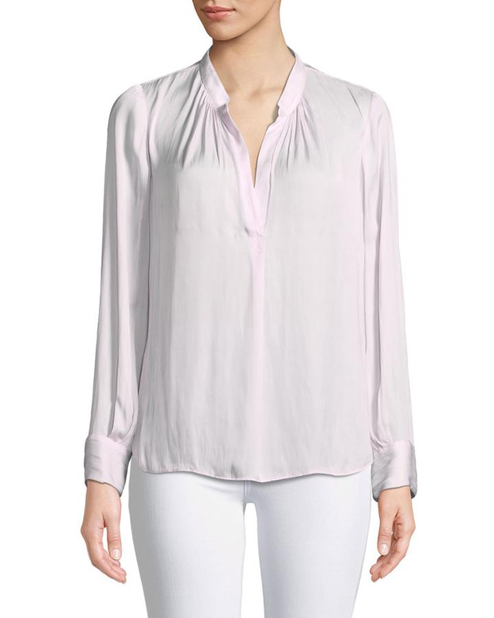 Tink Satin V-neck Long-sleeve Blouse