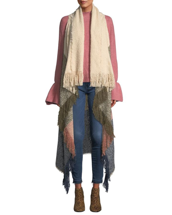 Boucle Colorblock Fringe Vest