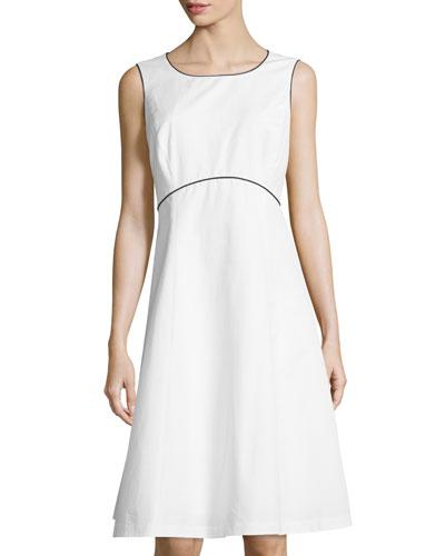 Shawn Contrast-trim A-line Dress, White/black