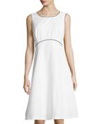 Shawn Contrast-trim A-line Dress, White/black