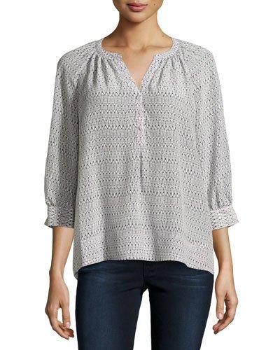 Izzy Printed Silk 3/4-sleeve Blouse,