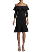 Rumba Off-the-shoulder Ruffle Body-con Knee-length Dress