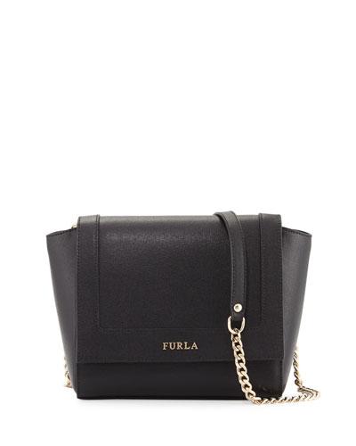 Ginevra Mini Flap Leather Crossbody Bag, Onyx