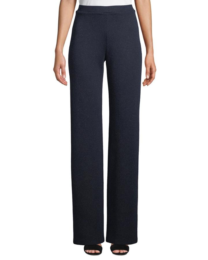High-rise Straight-leg Metallic-knit Pants