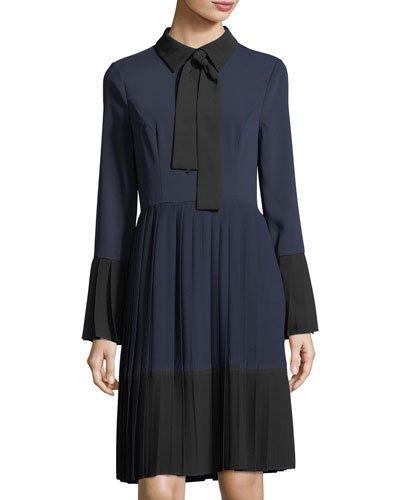 Pleated Bell-sleeve Dress