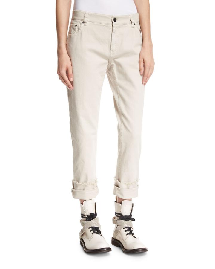 Garment-dyed Boyfriend Jeans With Rolled & Frayed Cuffs