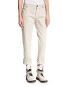 Garment-dyed Boyfriend Jeans With Rolled & Frayed Cuffs