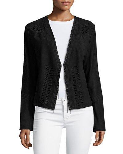 Rhea Chain-trim Suede Jacket, Black