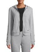 Star-print Sleeve Ribbed Zip-front Hoodie