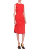 Sleeveless Jewel-neck Dress, Red