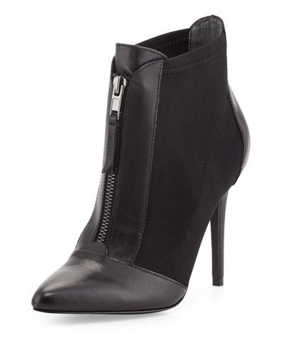 Piers Mixed-media Zip-front Bootie, Black