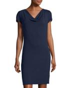 Cap-sleeve Cowl-neck Dress, Navy