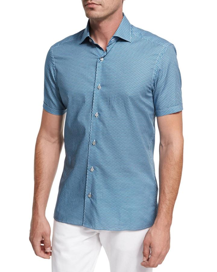 Violin-print Short-sleeve Cotton Shirt,