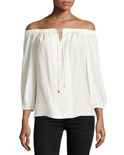 Calista Cold-shoulder Silk Top, White