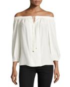 Calista Cold-shoulder Silk Top, White