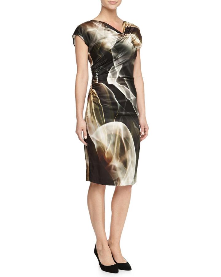 Asymmetric-neck Printed Jersey Dress