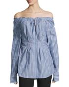Garcon Off-the-shoulder Striped Shirred Poplin Top