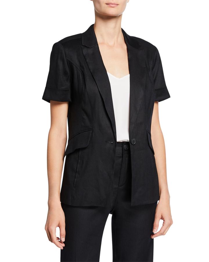 Single-button Linen Short-sleeve Blazer