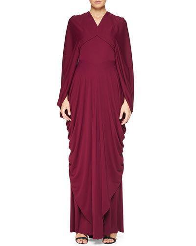 Draped Cape-sleeve Open-back Gown