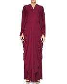 Draped Cape-sleeve Open-back Gown
