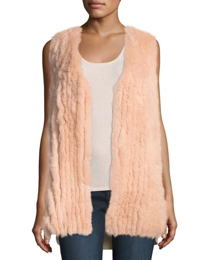 Luxury Fox Fur Vest W/ Sequin-trim Cashmere Back