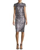 Lochar Short-sleeve Metallic Cocktail Dress,
