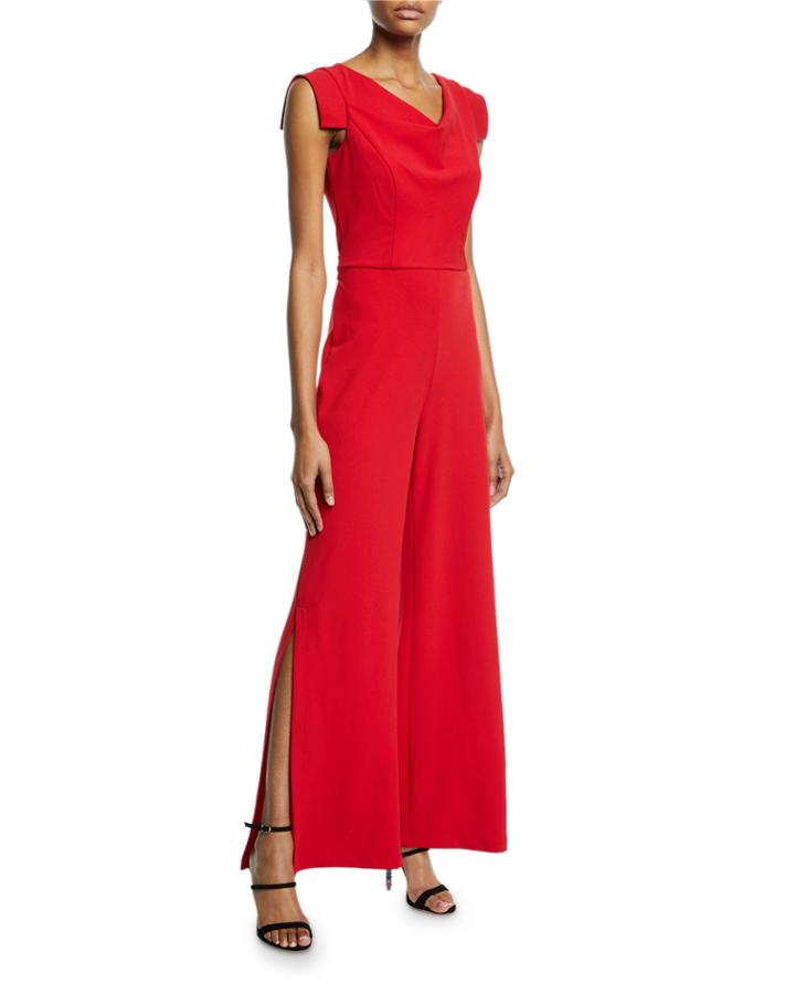 Bebe Tie-waist Crepe Jumpsuit, Red