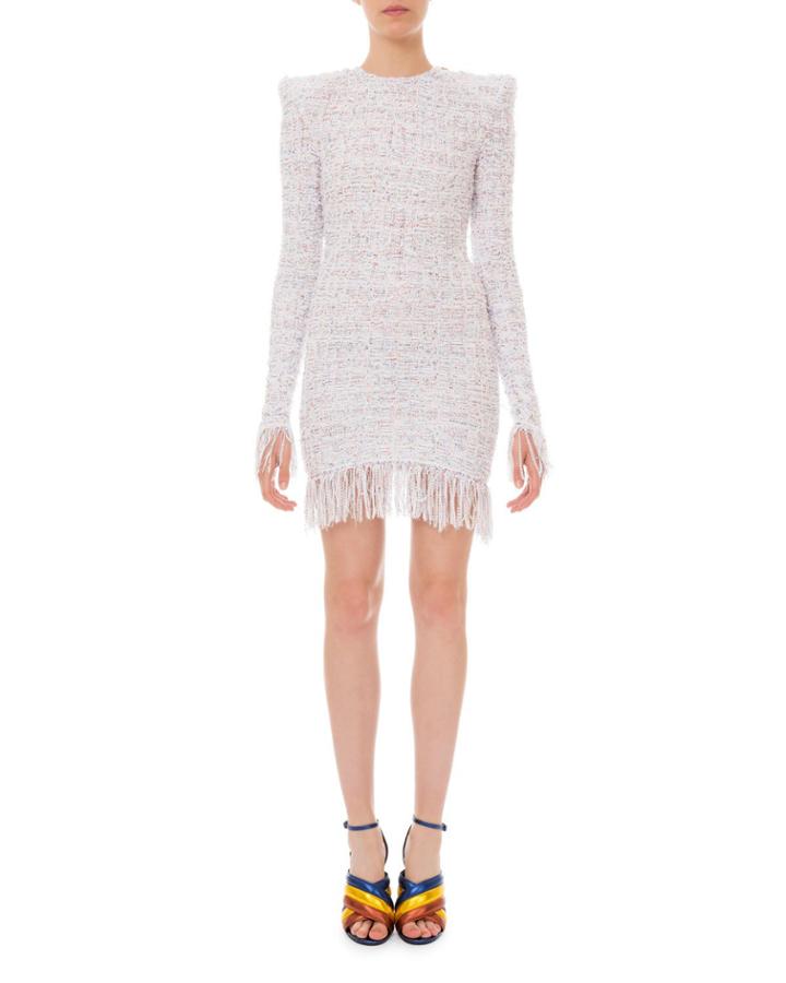 Long-sleeve Tweed Body-con