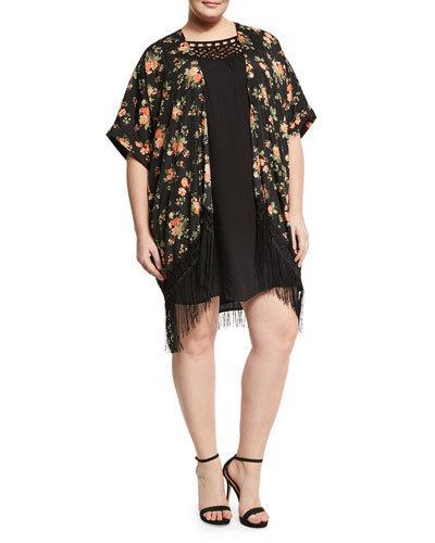 Margarida Fringed-hem Kimono, Multi,
