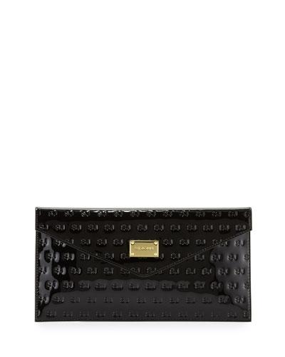 Logo-embossed Patent Envelope Clutch Bag, Black