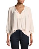 3/4-sleeve Floral-print Peasant Top