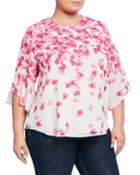 Plus Size Floral Ruffle-sleeve Blouse