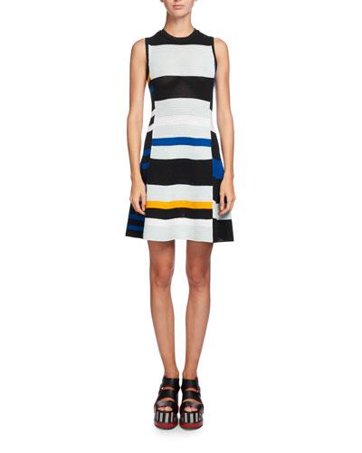 Variegated-stripe Sleeveless A-line Dress,