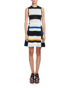 Variegated-stripe Sleeveless A-line Dress,
