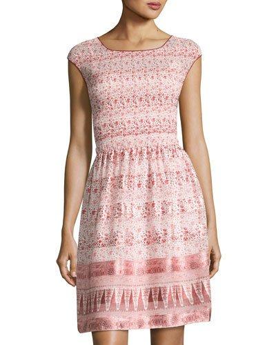 Floral-print Pleated Dress, Orange Pattern