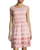 Floral-print Pleated Dress, Orange Pattern