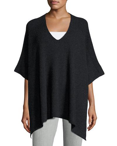 Cashmere Ribbed V-neck Poncho