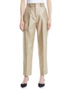 High-waist Straight-leg Metallic-wool Pants