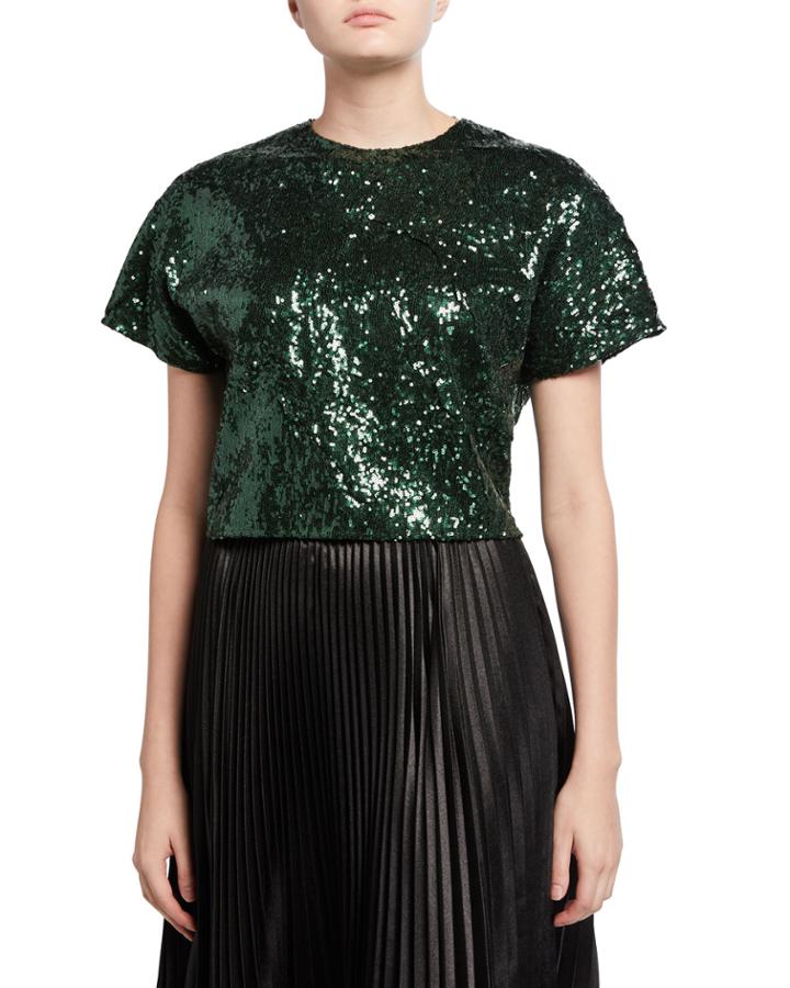 Sequined Cropped Short-sleeve Top