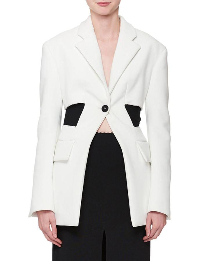 Single-button Long-sleeve Blazer Jacket