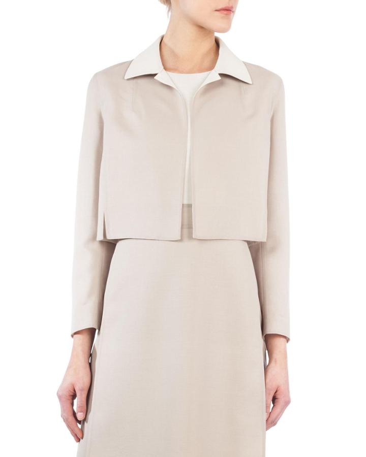 Open-front Long-sleeve Cropped Wool-silk Jacket