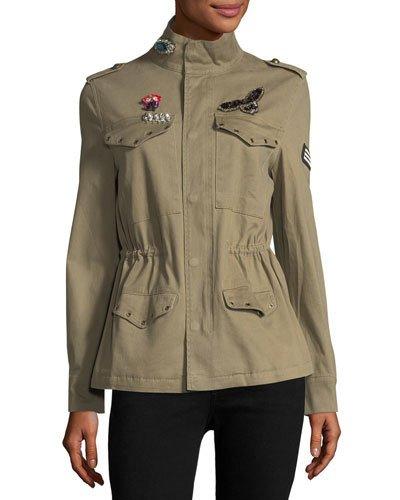 Embellished Canvas Military Jacket