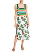 Striped Top & Tropical Leaf-print