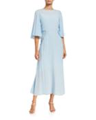 Long Flutter-sleeve Dress With Applied