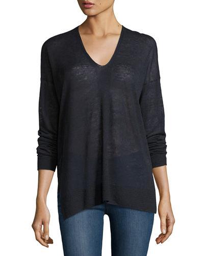 V-neckline Linen-blend