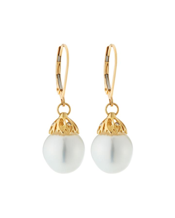 14k Gold Petal Drop & Pearl Earrings