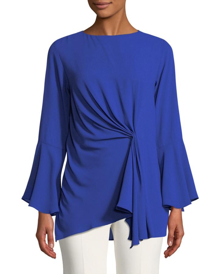 Bell-sleeve Draped-front Blouse